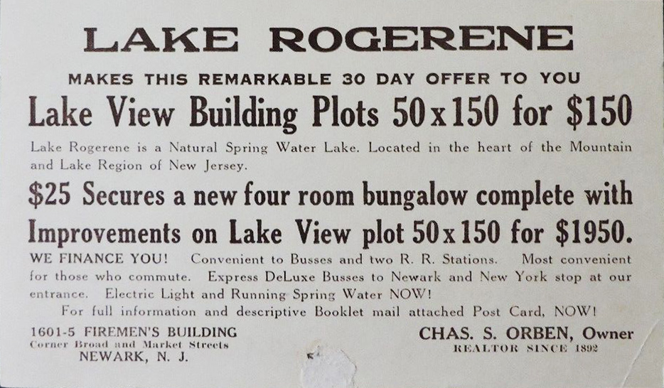 Lake Rogerene Mt Arlington NJ 1929